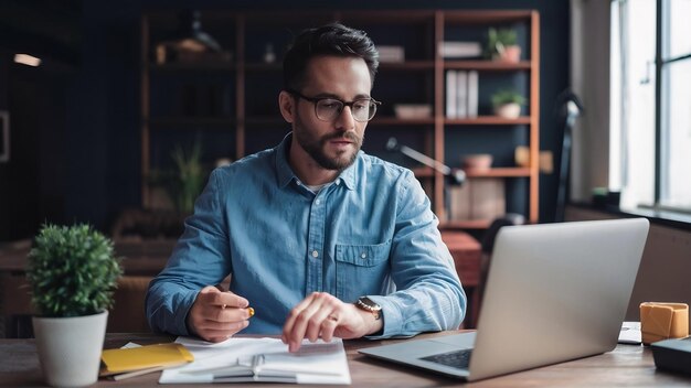 Le directeur, l'homme qui vérifie les finances, travaille.