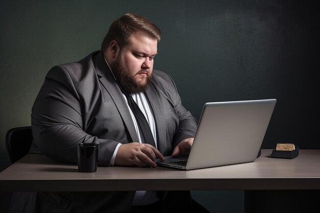 Un directeur à succès travaille sur un ordinateur portable tout en étant assis à une table.