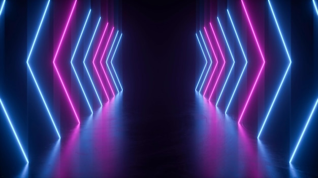 Direction de la flèche de lumière au néon dans le rendu 3D en perspective