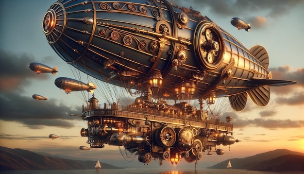 Photo un dirigeable dans le style steampunk