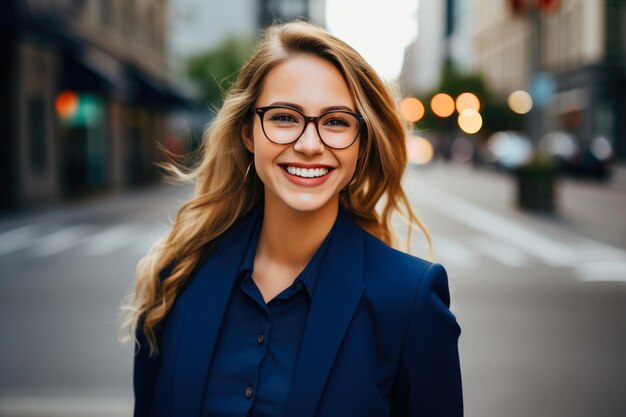 Un dirigeant chic souriant dans un environnement urbain élégant