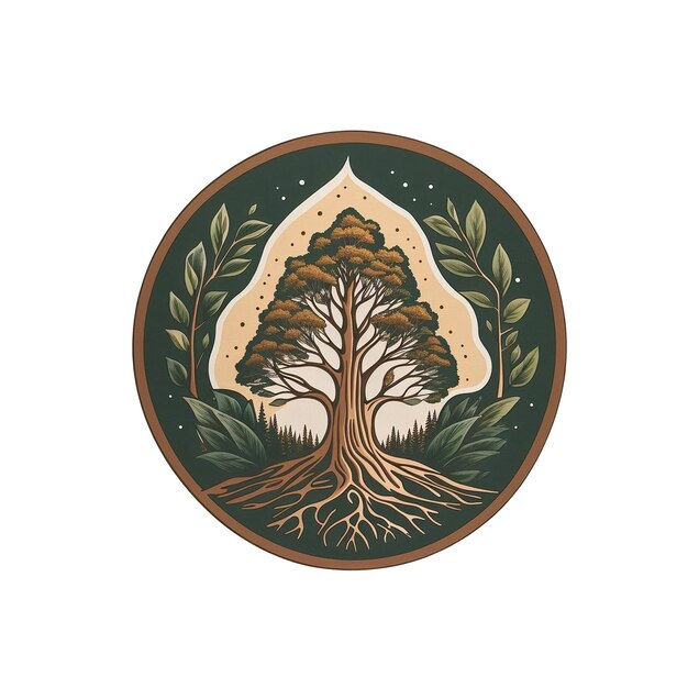 Diseno de Logotipo con Tonos Tierra Icono de Arbol o Bosque Elementos de Estilo Hechos a Mano (Icon de l'arbre ou de la forêt, éléments de style, faits à la main)