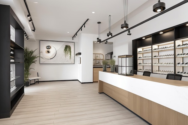 Dispensaire de cannabis avec un design moderne et élégant et des éléments minimalistes dans un environnement moderne et élégant