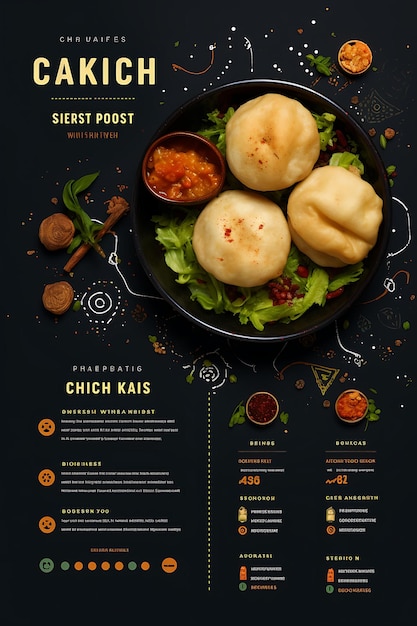 Disponibilité du plat Kachori avec chutney et remplissage épicé croustillant et savoureux India Poster Website Figma