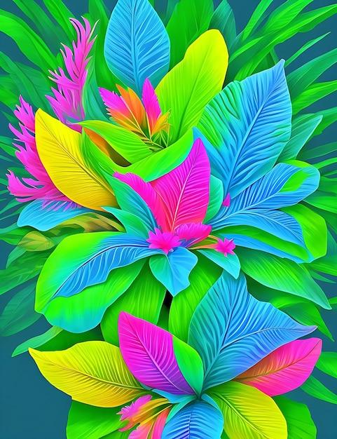 Photo disposition colorée créative de couleur fluorescente faite de tropical