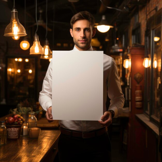Disposition de conception pour écrire du texte un homme dans ses mains tenant une feuille blanche Généré par AI