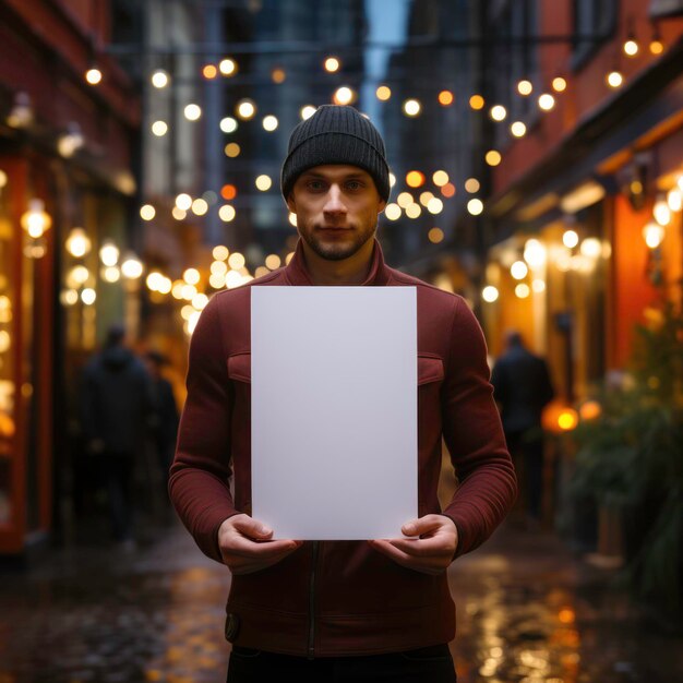 Disposition de conception pour écrire du texte un homme dans ses mains tenant une feuille blanche Généré par AI