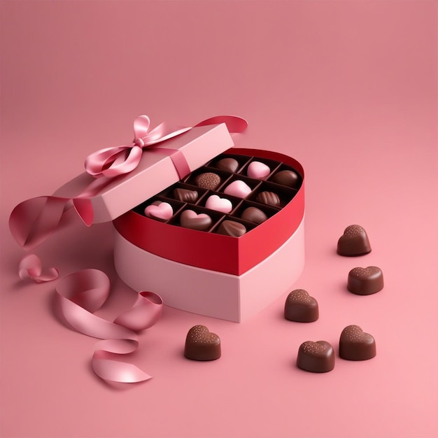 Disposition créative de la Saint-Valentin avec boîte de chocolat rouge vif en forme de coeur et cadenas en forme de coeur