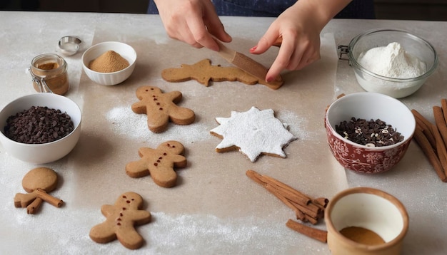 Disposition des ingrédients pour faire des pâtisseries d'année nouvelle sur la table de la cuisine