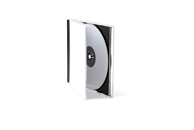 Disque CD avec boîte sur fond blanc