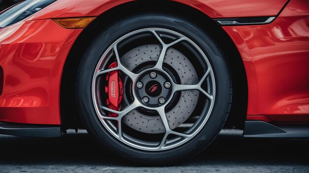 Photo disque de frein en acier d'automobile avec des étriers et des plaquettes rouges isolés sur fond blanc