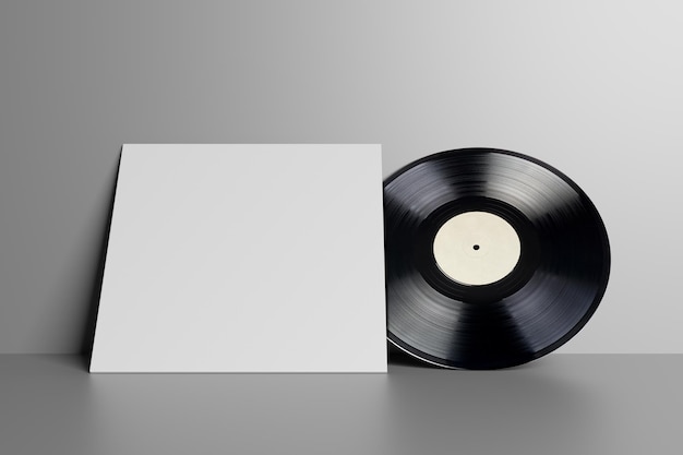 Disque LP vinyle blanc vierge sur mur blanc rendu 3D