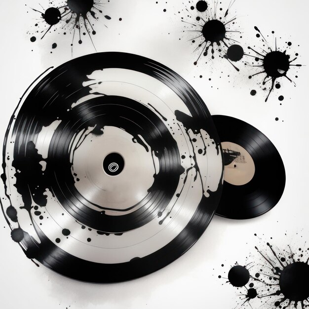 Photo disque vinyle aquarelle grunge sur fond blanc généré par l'ia