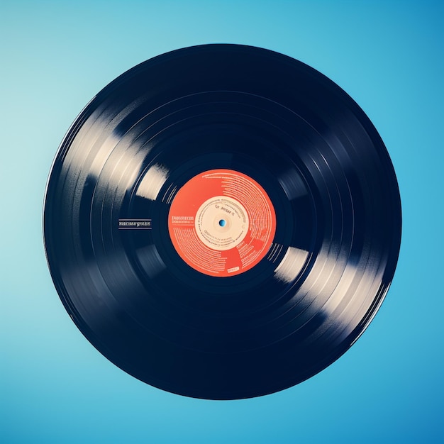 Un disque vinyle contrasté par un fond bleu profond. La palette de couleurs ajoute une couche supplémentaire de résonance émotionnelle à la musique.