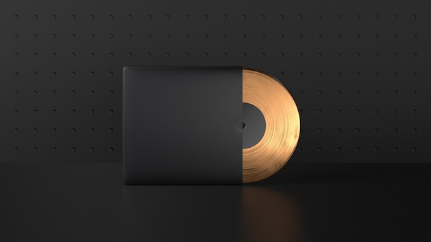 Disque vinyle doré en couverture vierge noire rendu 3d