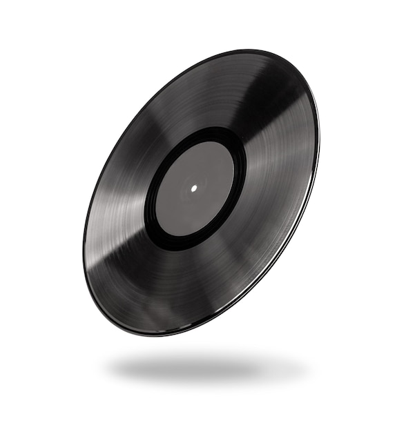 Disque vinyle avec étiquette noire isolated over white with clipping path