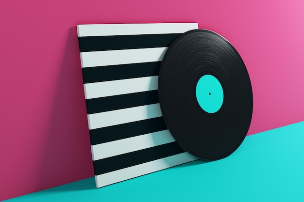 Disque vinyle sur fond turquoise