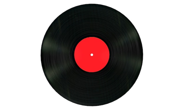 Photo disque vinyle noir avec étiquette vierge blanche sur fond blanc. rendu 3d