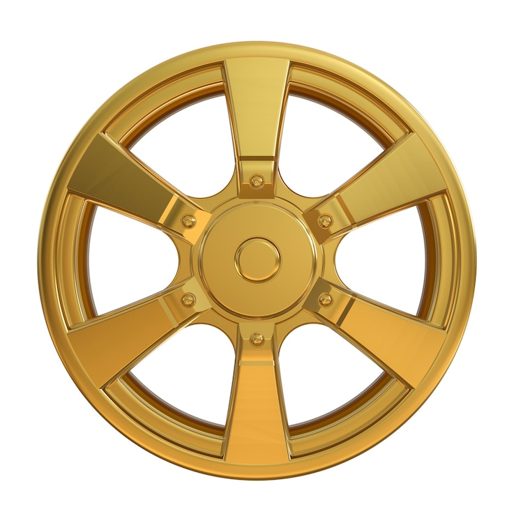 Photo disque de voiture en alliage doré rendu 3d isolated on white
