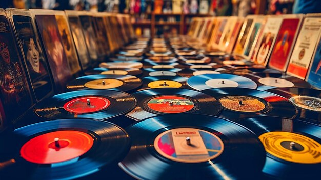 Photo des disques vinyles dans un magasin de musique