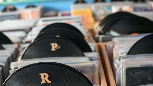 Disques vinyles vus dans un magasin de musique