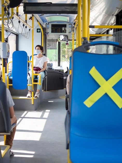 Photo distance sociale dans les transports publics