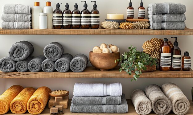 Photo divers accessoires de bain et serviettes intérieur de la salle de bain