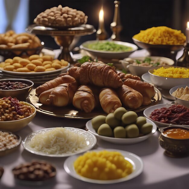 Photo divers aliments sur la table lors de la célébration de l'aïd al-fitr