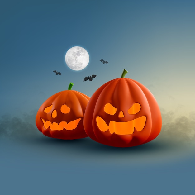 Divers citrouille d'Halloween avec pleine lune