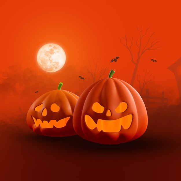 Divers citrouille d'Halloween avec pleine lune