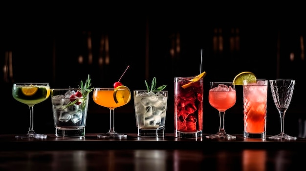 Photo divers cocktails sur la table focus sélectif boissons