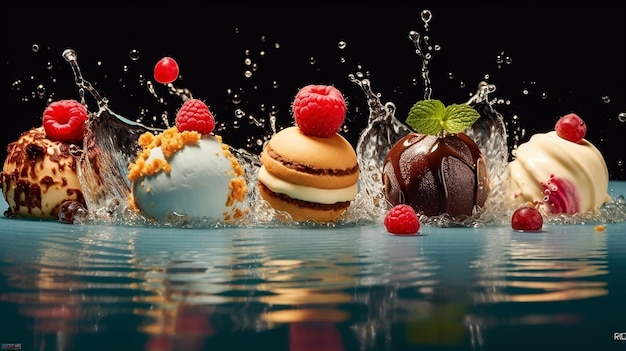 Photo divers desserts frais fond transparent
