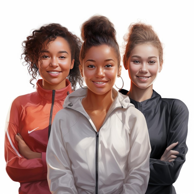 Divers et dynamiques capturant l'esprit de trois jeunes avatars numériques féminins dans un Nike Sports Cov