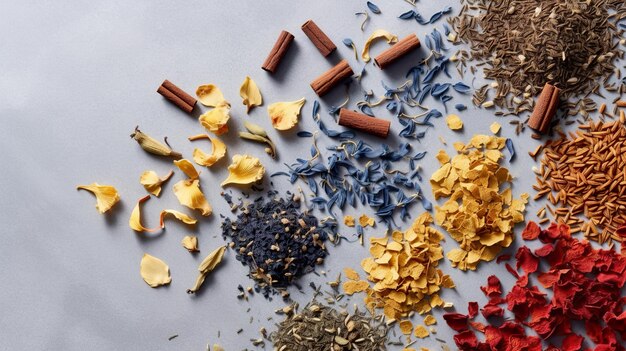 divers feuilles de thé sur le comptoir de la cuisine