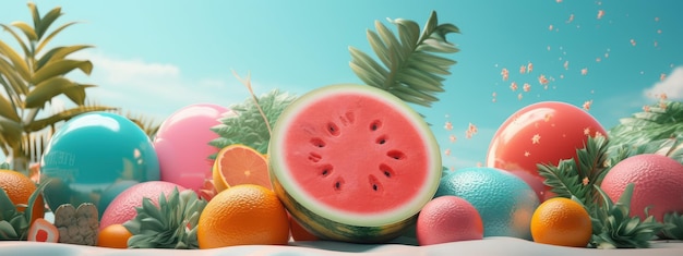 Divers fruits frais pour le fond de l'été Concept de temps festif d'été Ai générative