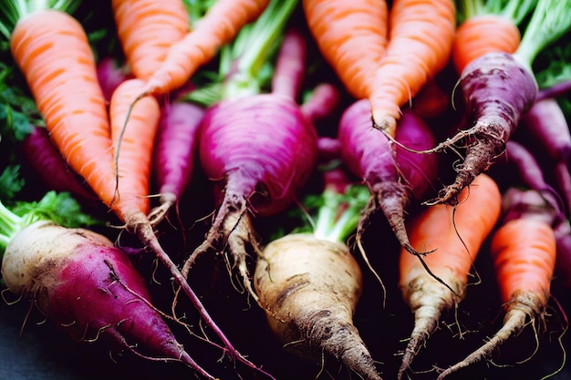 Divers gros plan de récolte de légumes lumineux