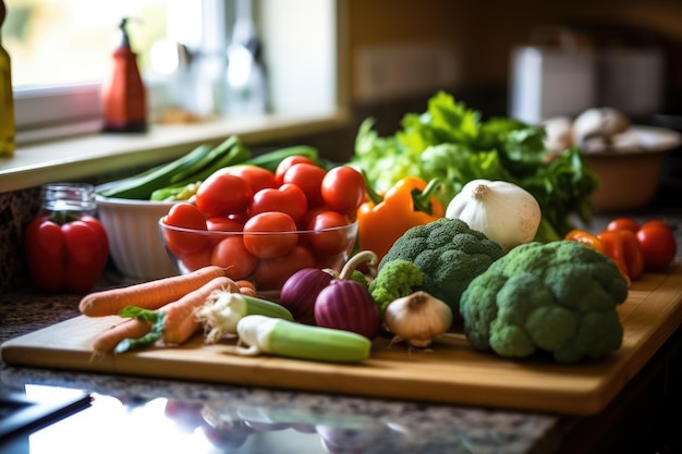 Divers légumes sur le comptoir de la cuisine générés par l'IA