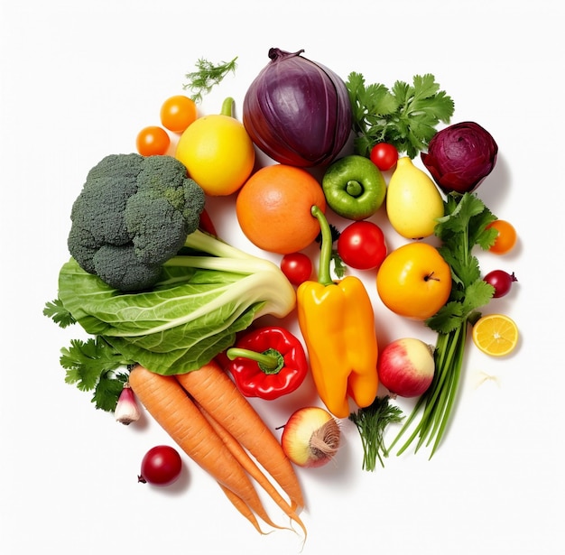 Photo divers légumes et fruits sur fond blanc