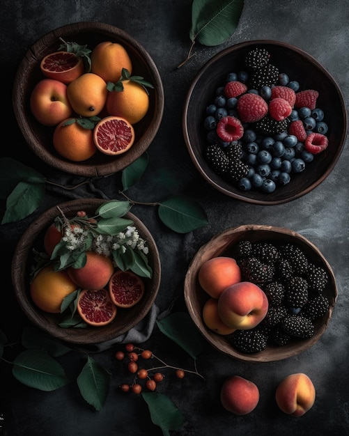 Divers styles artistiques et palettes de couleurs présentent de superbes photographies de fruits et de baies AI générative