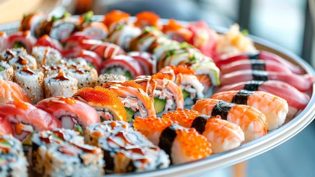 divers sushis et rouleaux focalisation sélective