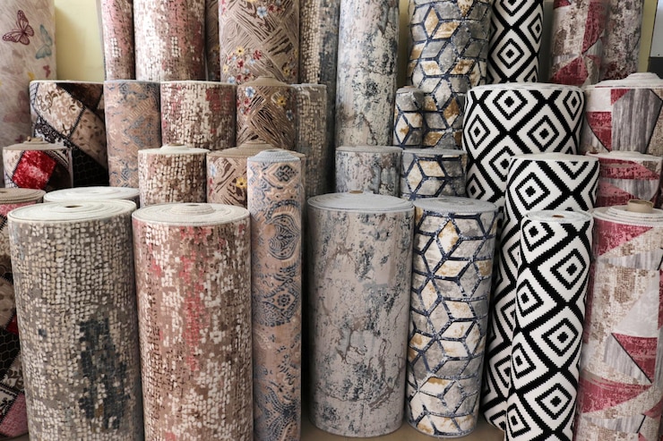 Photo divers tapis dans le magasin de tapis décoration d'intérieur