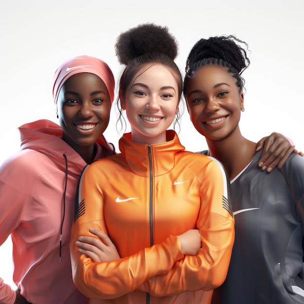 Diverse et dynamique captivant le monde des sports virtuels avec trois avatars numériques féminins