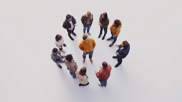 Diverse équipe de brainstorming studio vue aérienne collaboration