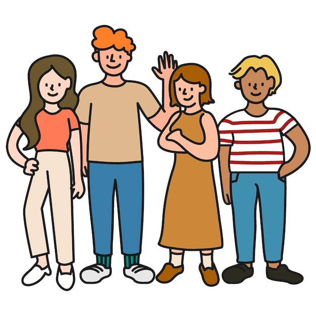 Diverse personnes autocollant png personnage de dessin animé griffonné sur fond transparent