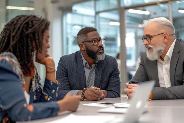 Photo diverse personnes discutant d'une opportunité de prêt dans une banque communautaire dédiée