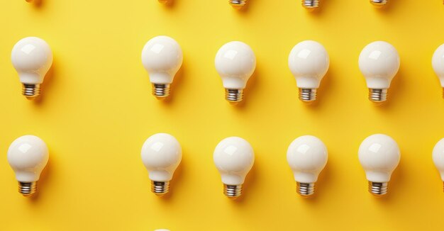 Diverses ampoules sur fond jaune concept d'idées d'affaires et de créativité IA générative