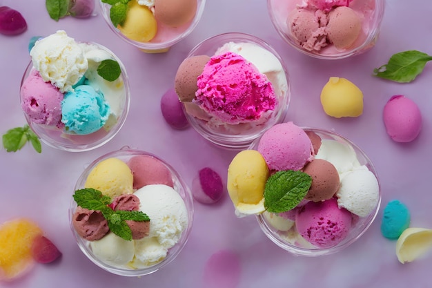 Diverses boules de saveur de crème glacée (rendu AI, image générée)