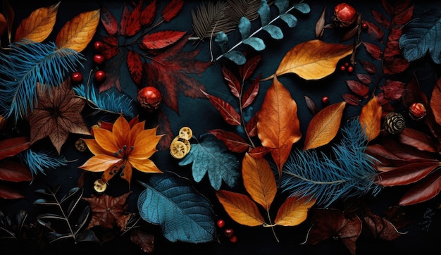 Diverses feuilles d'automne sur fond noir