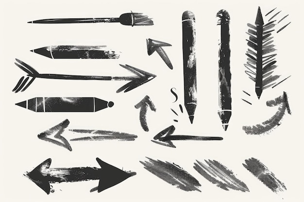 Diverses flèches à l'encre noire dessinées à la main pour les projets de conception Parfait pour les éléments de conception graphique