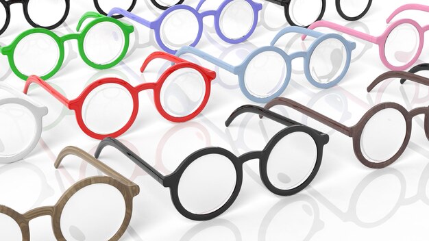 Photo diverses lunettes rondes de couleur isolées sur fond blanc